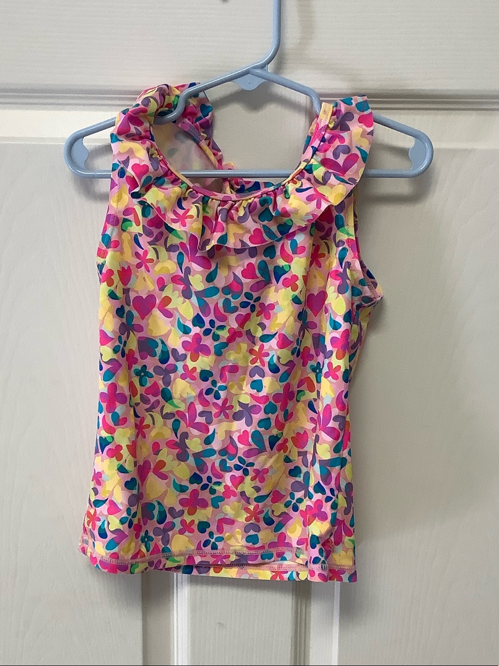 Ruffle Butts Yellow Floral Ruffle Neck Kids Swim Top